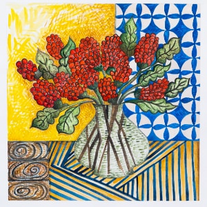 Red Flowers / Striped Cloth